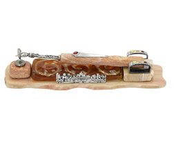 Jerusalem Stone, Pewter & Glass Yad & stand